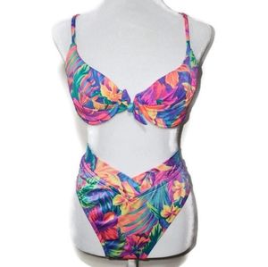 Vintage Bikini 2PC Set Swimsuit Twins Miami USA Tropical Neons